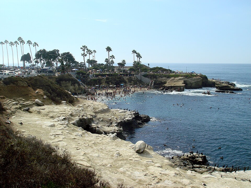 Rocky coastline and blue water at La Jolla Cove